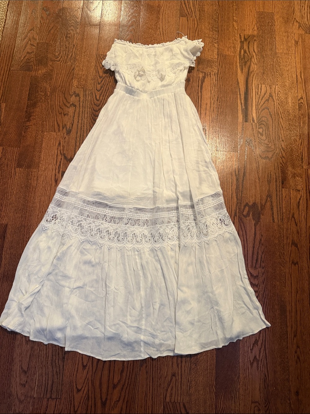 Fashion Nova White Strapless Lace Maxi Dress